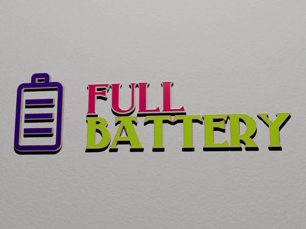 Illustration Von Full Battery Grafiken Und Text Aus Metallischen Würfelbuchstaben — Stockfoto
