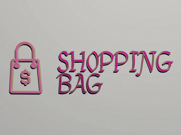 Shopping Bag Icono Texto Pared Ilustración Para Fondo Negocio —  Fotos de Stock