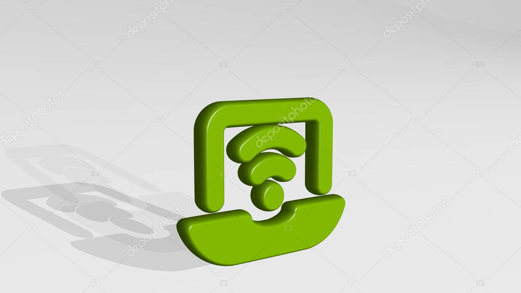WIFI LAPTOP 3D icon casting shadow, 3D illustration for internet and connection