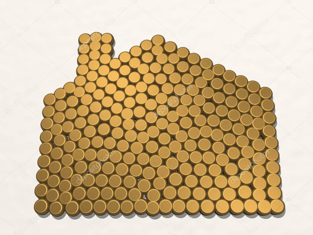 HOUSE MADE OF CIRCLES 3D drawing icon, 3D illustration for building and architecture
