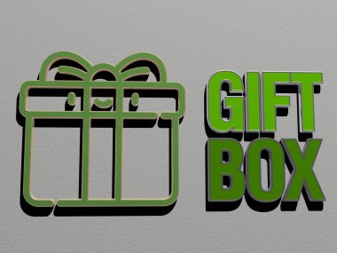 Hediye kutusu simgesi ve duvardaki metin, arkaplan ve noel için 3D illüstrasyon