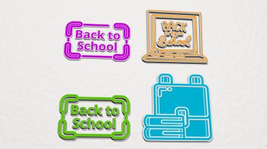 Okulun renkli simgeleri, 3D illüstrasyon