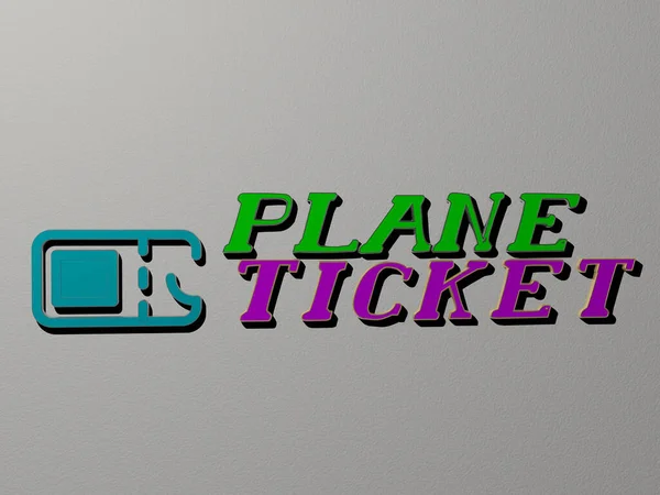 Graphical Image Plane Ticket Vertically Text Built Metallic Cubic Letters — Stock Photo, Image