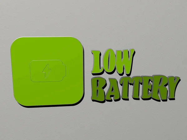 Low Battery Icon Und Text Der Wand Illustration Für Hintergrund — Stockfoto