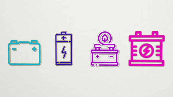 accumulator 4 icons set, 3D illustration for battery and charge