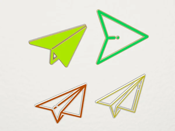 Papier Vliegtuig Iconen Set Illustratie — Stockfoto