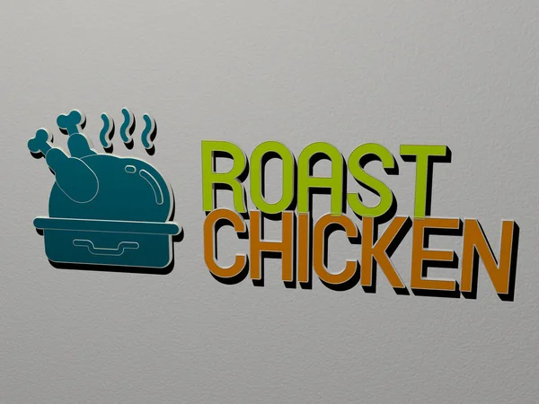 Representation Roast Chicken Med Ikon Väggen Och Text Arrangerad Metalliska — Stockfoto