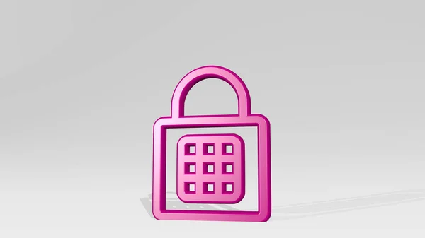 Blocco Password Icona Ombra Casting Illustrazione Sfondo Porta — Foto Stock