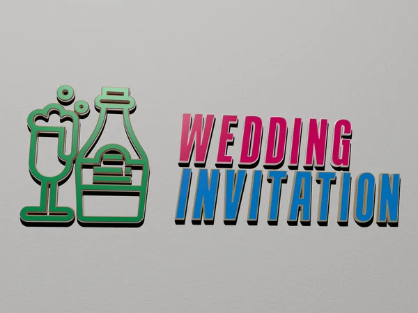 Grafikus Kép Esküvői Meghívó Függőlegesen Együtt Szöveggel Épített Fém Köbbetűk — Stock Fotó