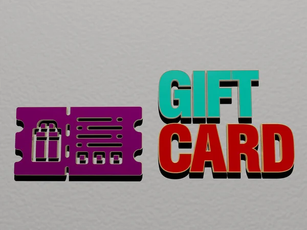 3D illustration of gift card graphics and text made by metallic dice letters for the related meanings of the concept and presentations for background and christmas