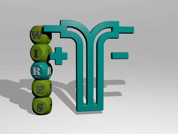 wires 3D icon and dice letter text, 3D illustration for background and electric