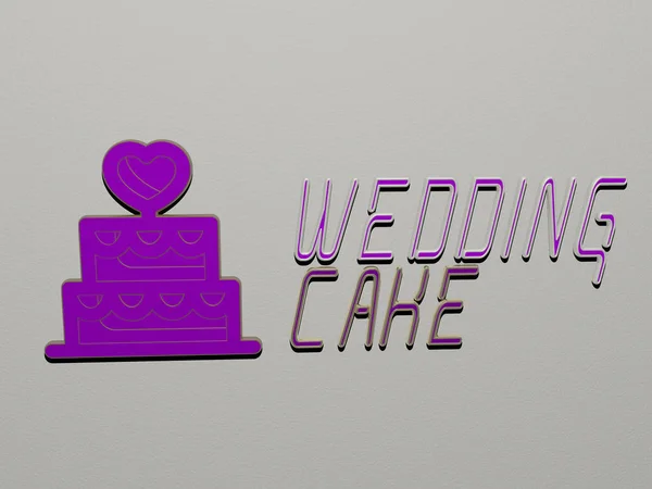 壁にはWedding Cakeのアイコンとテキスト 背景とデザインのための3Dイラスト — ストック写真