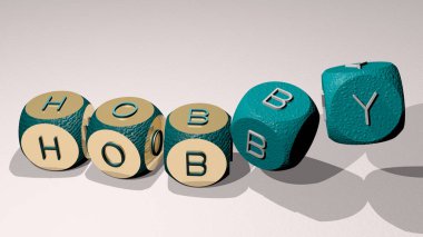 Dans eden zar harfleriyle HOBBY metni, arkaplan ve sanat için 3D illüstrasyon