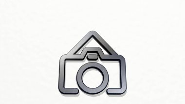 Kamera duvarda 3D simge, arkaplan için 3D illüstrasyon ve güzel