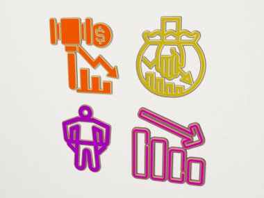 bankruptcy 4 icons set, 3D illustration for business and concept clipart