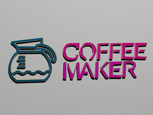 Darstellung Der Kaffeemaschine Mit Icon Der Wand Und Text Angeordnet — Stockfoto