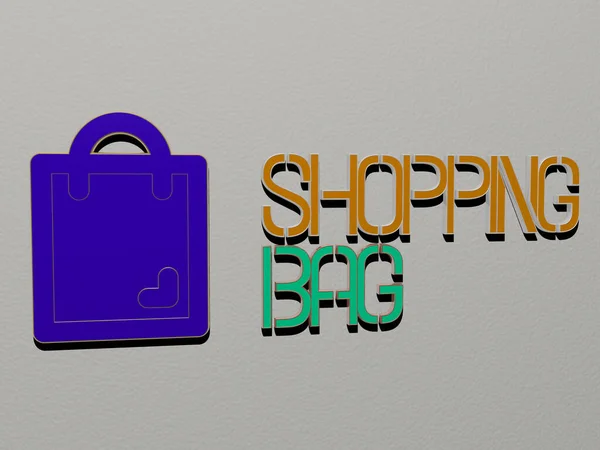 Representación Bolsa Compra Con Icono Pared Texto Dispuesto Por Letras — Foto de Stock