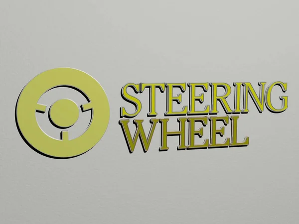 Steering Wheel Symbol Und Text Der Wand Illustration Für Auto — Stockfoto