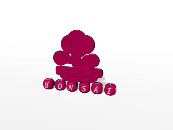 Letras Cúbicas Bonsai Con Icono Parte Superior Ilustración Para Árbol — Foto de Stock