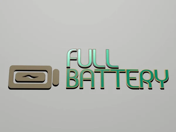 Voll Battery Symbol Und Text Der Wand Illustration Für Hintergrund — Stockfoto
