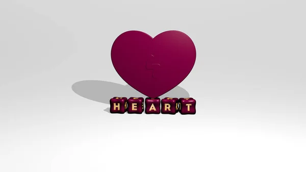 ハート3Dアイコンオブジェクト 立方文字のテキスト 背景と愛のための3Dイラスト — ストック写真