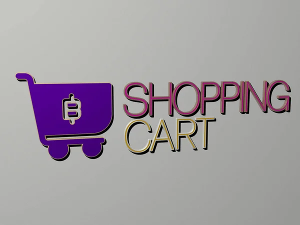 Illustration Shopping Cart Graphics Text Made Metallic Dice Letters Related — Stock Photo, Image