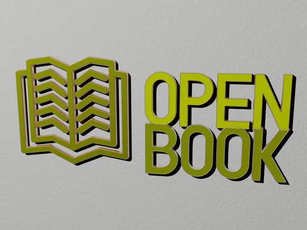 Open Boek Icoon Tekst Muur Illustratie Voor Achtergrond Wit — Stockfoto