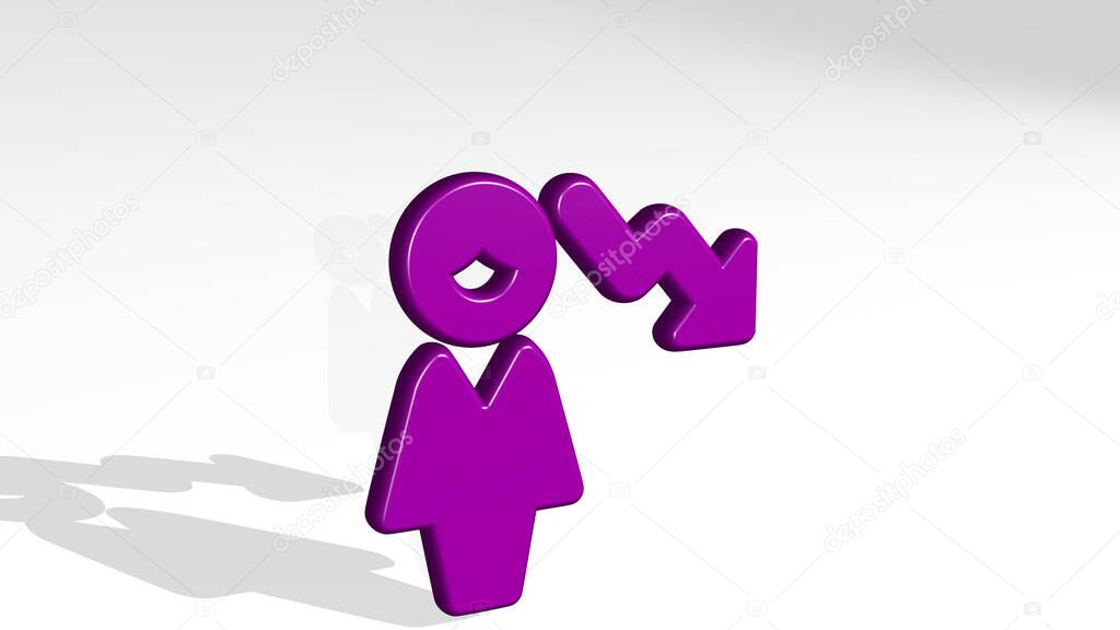 single woman decrease 3D icon casting shadow, 3D illustration for background and isolated
