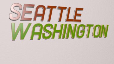 Duvarda oturan çamaşır makinası metni, 3 boyutlu illüstrasyon