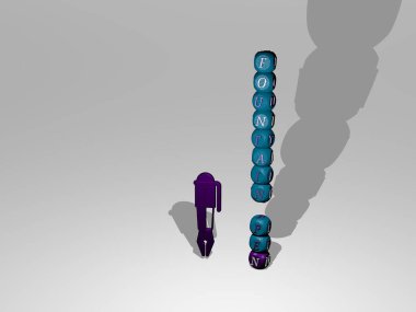fountain pen text beside the 3D icon, 3D illustration clipart
