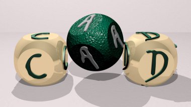 CAD dans kübik harfleri, 3D illüstrasyon