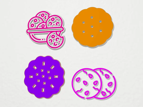 Cookies 4图标集 3D插图 — 图库照片