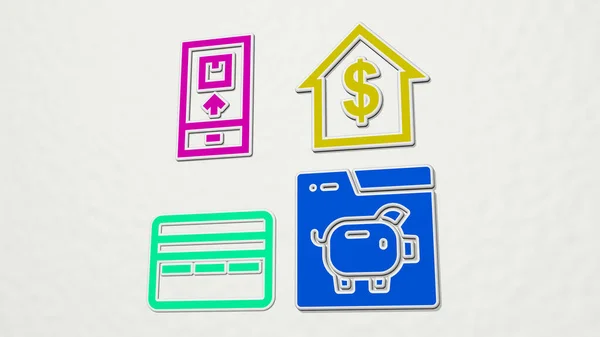 Banking Färgglada Uppsättning Ikoner Illustration — Stockfoto