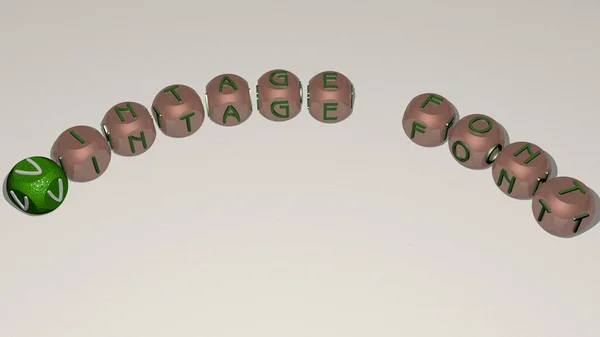 vintage font text of dice letters with curvature, 3D illustration