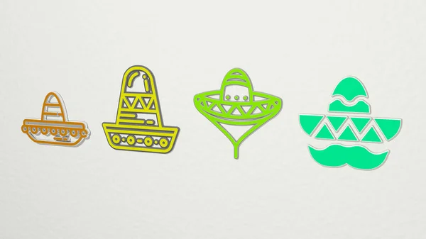 Mexican Hat Icons Set Illustration — Stockfoto