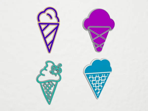 Ice Cream Cone Ikoner Set Illustration — Stockfoto