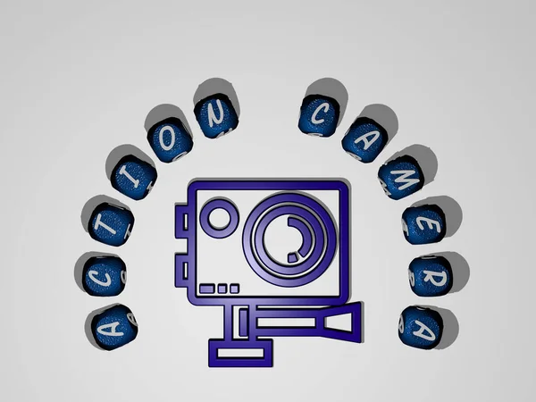 Action Camera Icoon Omringd Door Tekst Van Individuele Letters Illustratie — Stockfoto