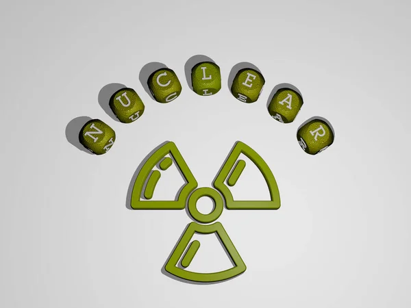 Nucleair Icoon Omringd Door Tekst Van Individuele Letters Illustratie — Stockfoto