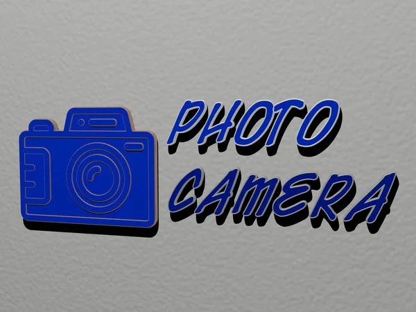 Photo Camera Icon Text Wall Illustration — Stock Photo, Image