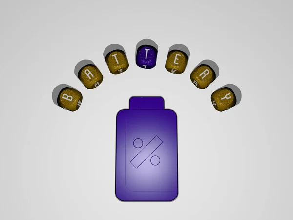 Battery Symbol Umgeben Vom Text Einzelner Buchstaben Illustration — Stockfoto