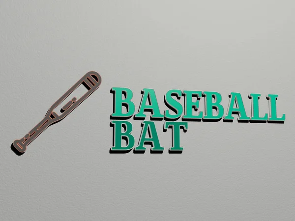 Baseball Batアイコンと壁にテキスト 3Dイラスト — ストック写真