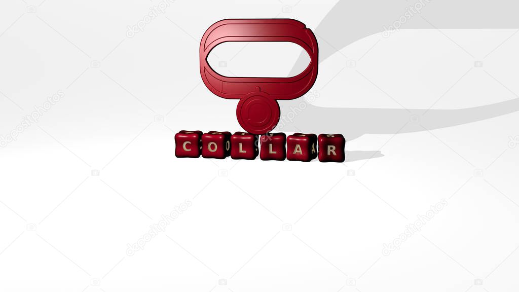 COLLAR 3D icon object on text of cubic letters, 3D illustration