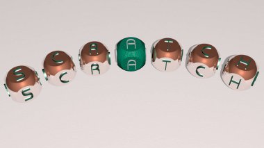 çizik zar harfleri eğrilik, 3 boyutlu illüstrasyon