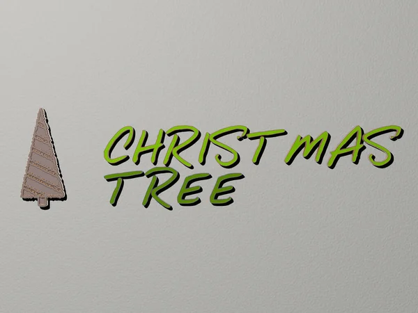 Ícone Árvore Natal Texto Parede Ilustração — Fotografia de Stock