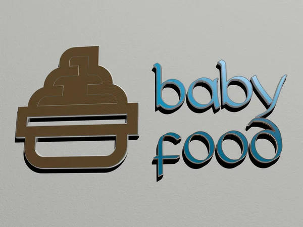 Baby Food Ikon Och Text Väggen Illustration — Stockfoto