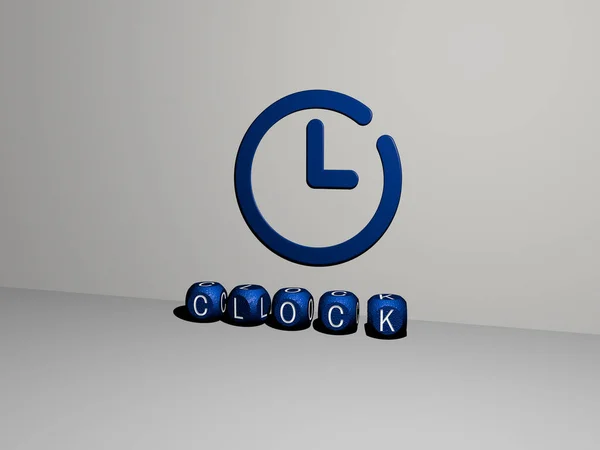 Clock Icône Sur Mur Texte Des Alphabets Cubes Sur Sol — Photo