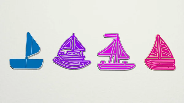 Segelbåt Ikoner Set Illustration — Stockfoto