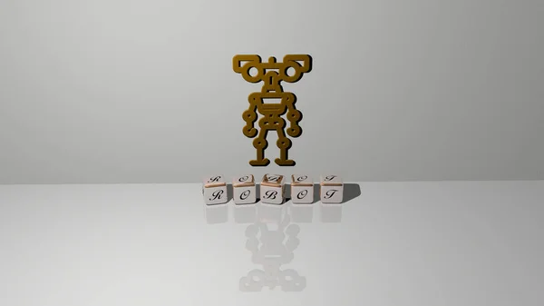 Robot Texte Dés Cubes Lettres Sur Sol Icône Sur Mur — Photo