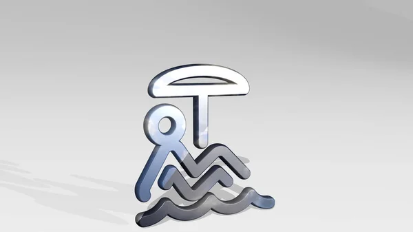 Strand Person Wasser Sonnenschirm Symbol Auf Dem Boden Stehend Illustration — Stockfoto