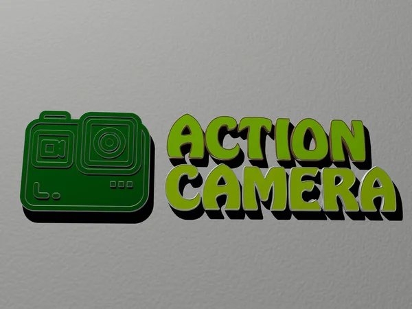 Illustrazione Action Camera Grafica Testo Realizzato Con Lettere Dadi Metallici — Foto Stock